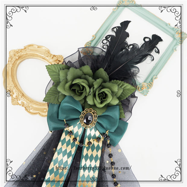 Fox Cherry - Green Lattice Rabbit Ear Bow Lolita Hat Headdress