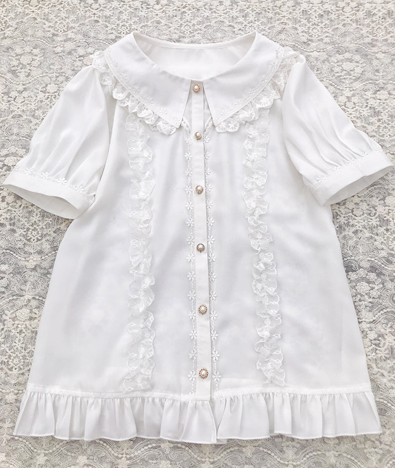 Yilia - J-fashion Lace Flounce Chiffon Lolita Blouse