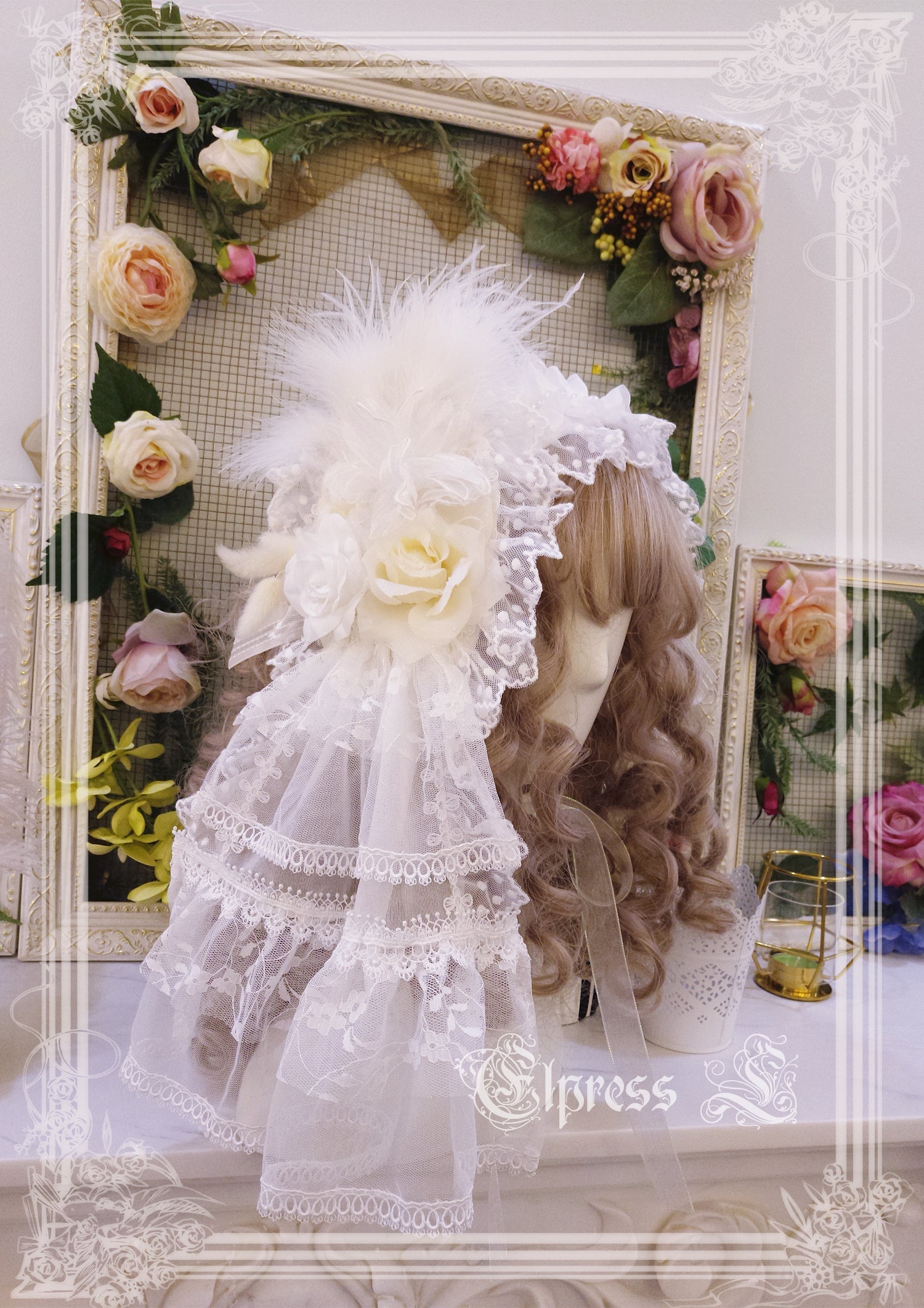 Elpress L・杆edding Lolita Floral Headdress BNT Veil