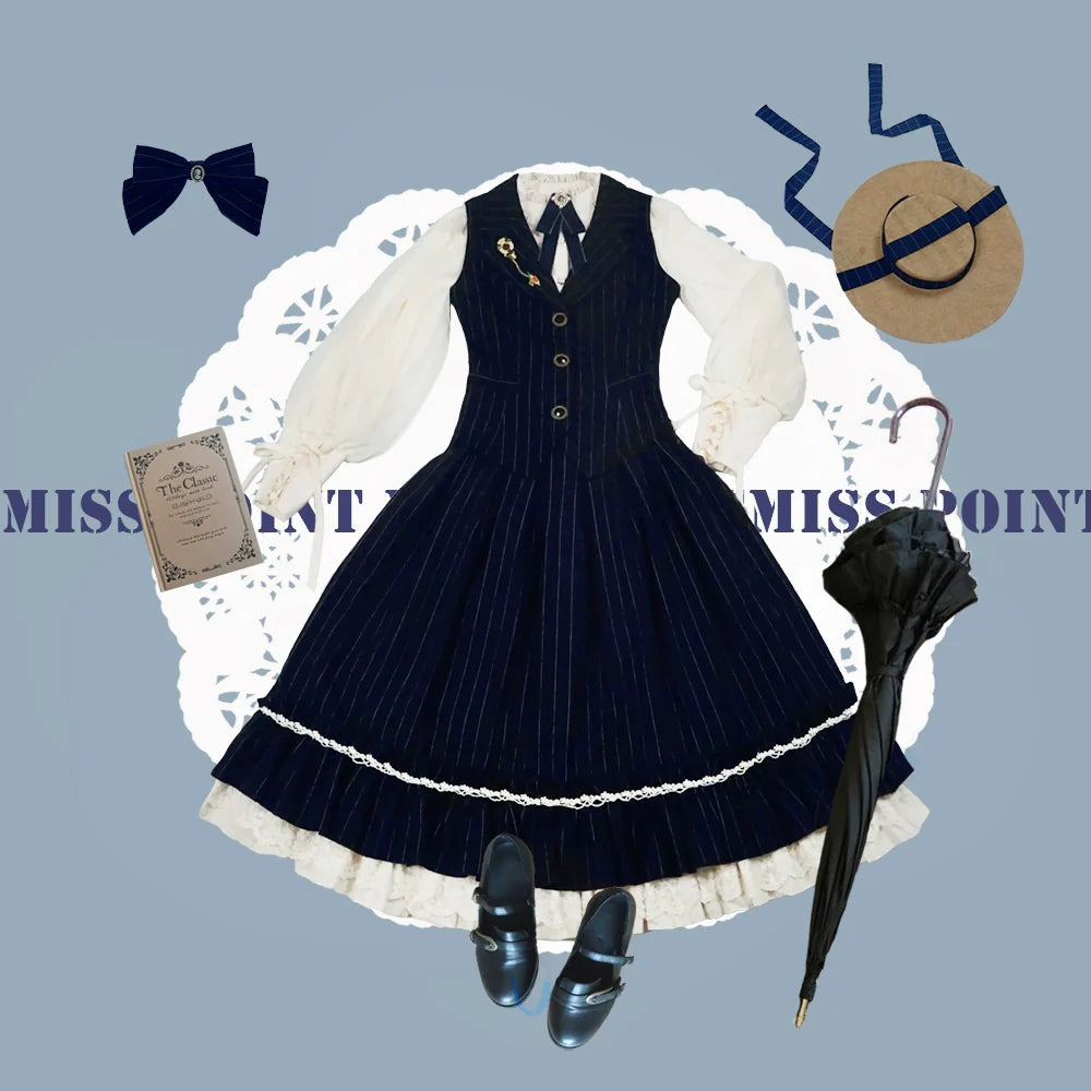 Miss Point - Rose Doll - Elegant Lolita Striped Fishbone Skirt
