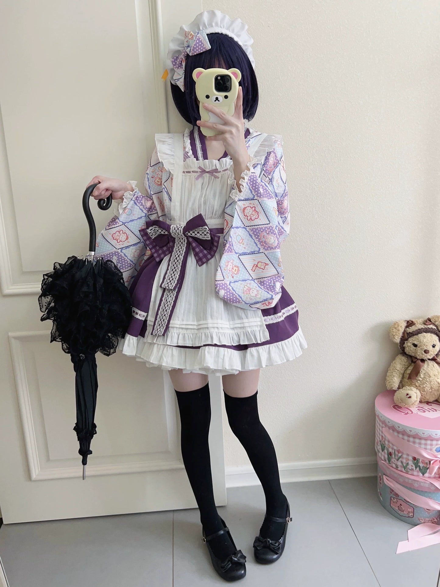 Sugar Girl - Showa Sweetness - Maid Wa Lolita Skirt Set Cute Summer Lolita Bow Apron