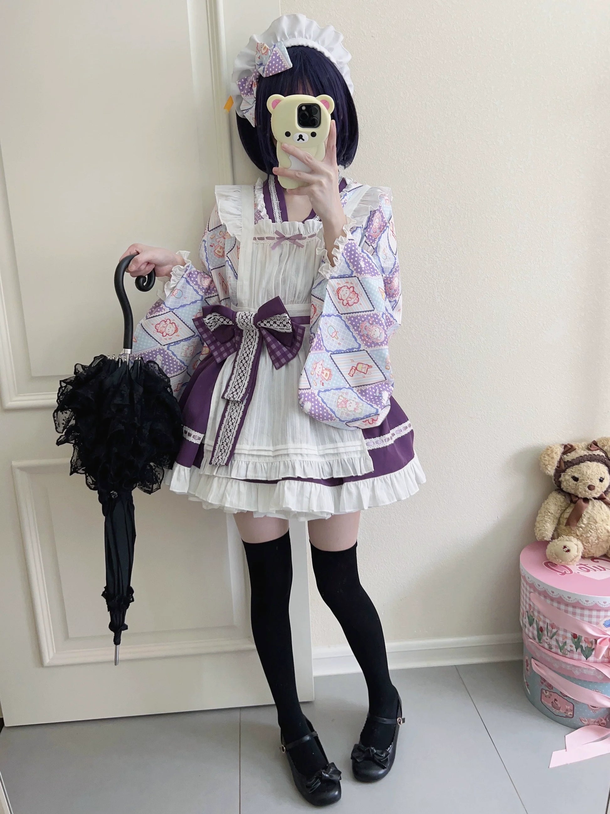 Sugar Girl - Showa Sweetness - Maid Wa Lolita Skirt Set Cute Summer Lolita Bow Apron