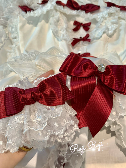 Roji Roji - Sweet Lolita Lace Bow Cuffs, Elastic Wrist