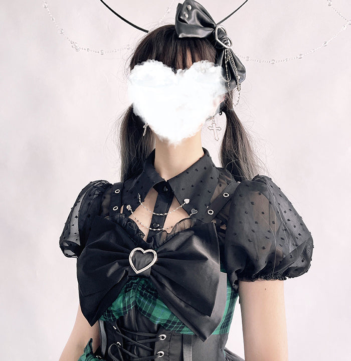 Alice Girl - Gothic Lolita Blouse Short Sleeve Black Shirt