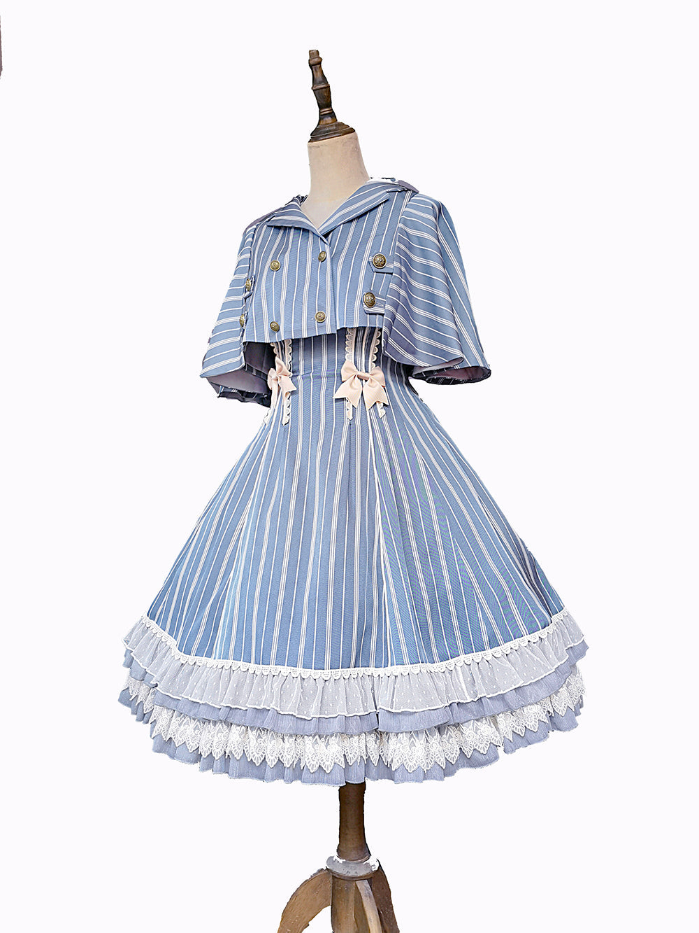 Infanta - Elegant Lolita Stripe High-waist Jumper Dress Set and Cape