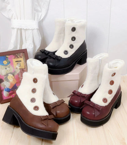 Dolly Doll - Winter Lolita Boots Fur Mary Jane Lolita Low Heel Shoes