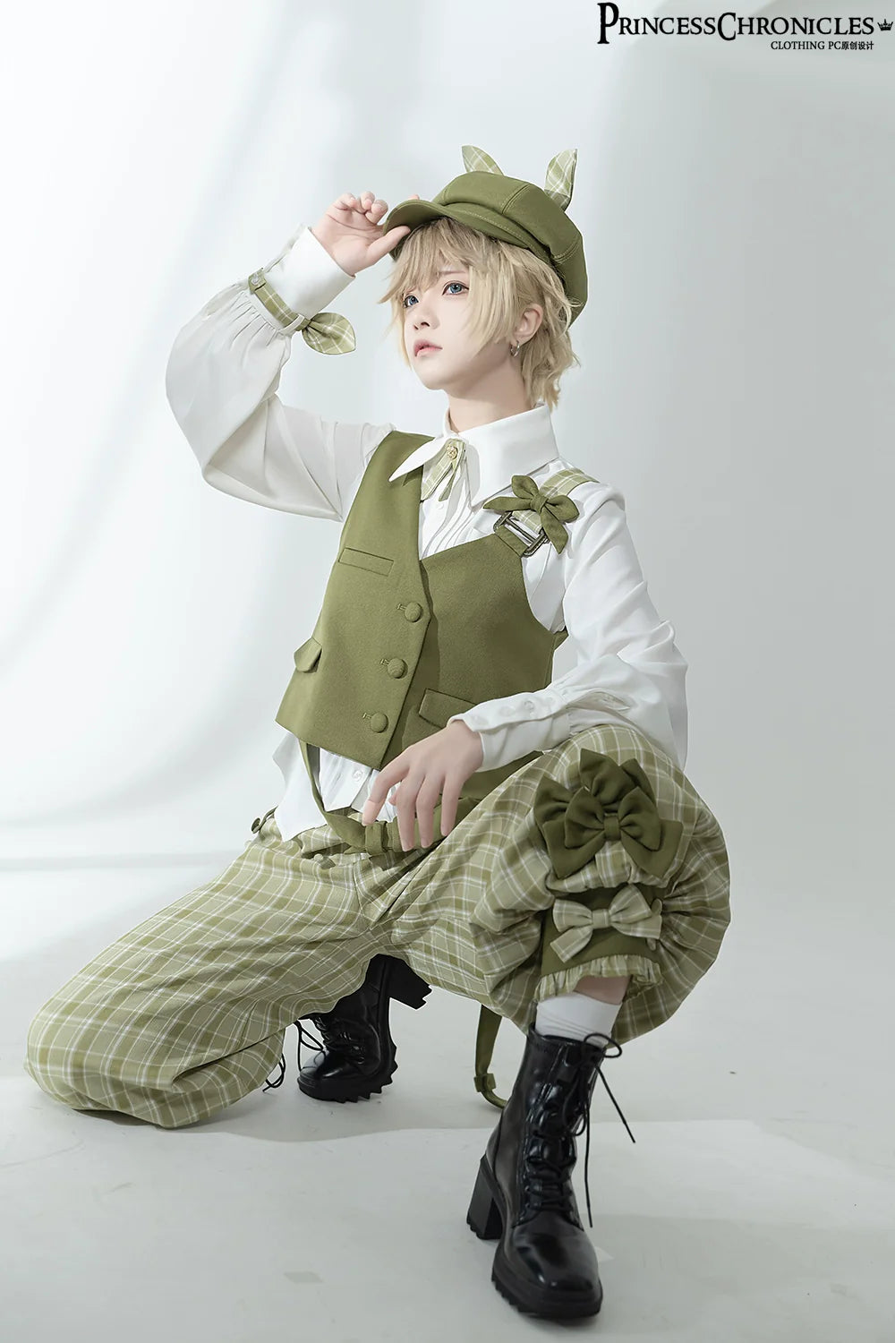 Princess Chronicles - Secret Morning Paper - Ouji Lolita Shirt, Matcha Green Capri Pants