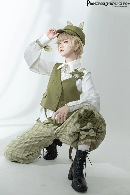 Princess Chronicles - Secret Morning Paper - Ouji Lolita Shirt, Matcha Green Capri Pants
