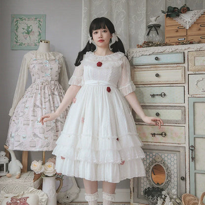 Sakurada Fawn - Spring Breeze - Plus Size Spring Lolita JSK Dress with Rose Decoration