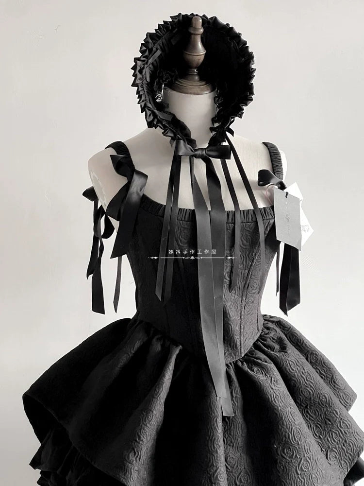 MAID - Elegent Lolita Bonnet Black Ribbon BNT