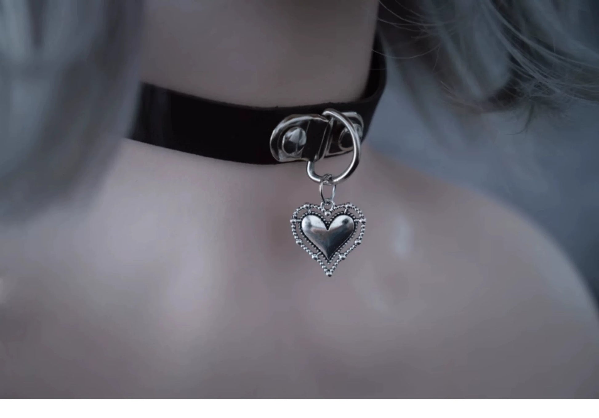 Strange Sugar - Gothic Lolita Choker Faux Leather Heart Pendant Necklace