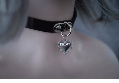 Strange Sugar - Gothic Lolita Choker Faux Leather Heart Pendant Necklace