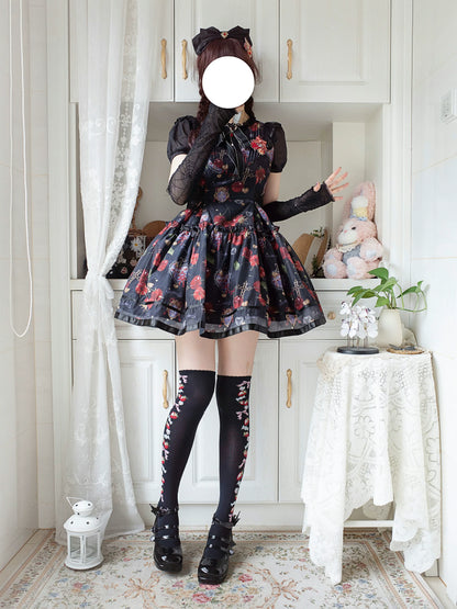 Gloaming - Sweet Lolita Cherry print Short Sleeve OP and SK Set