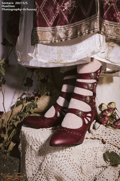 Sentaro - Floral Carved - Vintage Lolita Shoes Mary Jane Hollow-out Ankle Boots