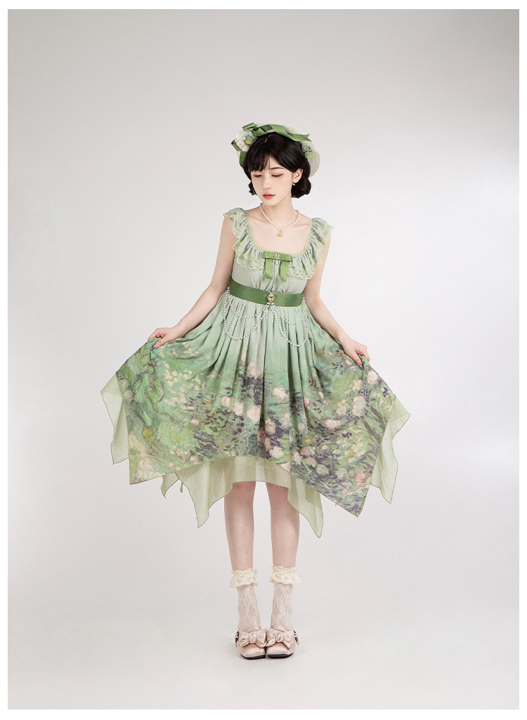 With PUJI - Blooming Rose - Chiffon Classic Lolita Dress Set Painting Styled OP & JSK