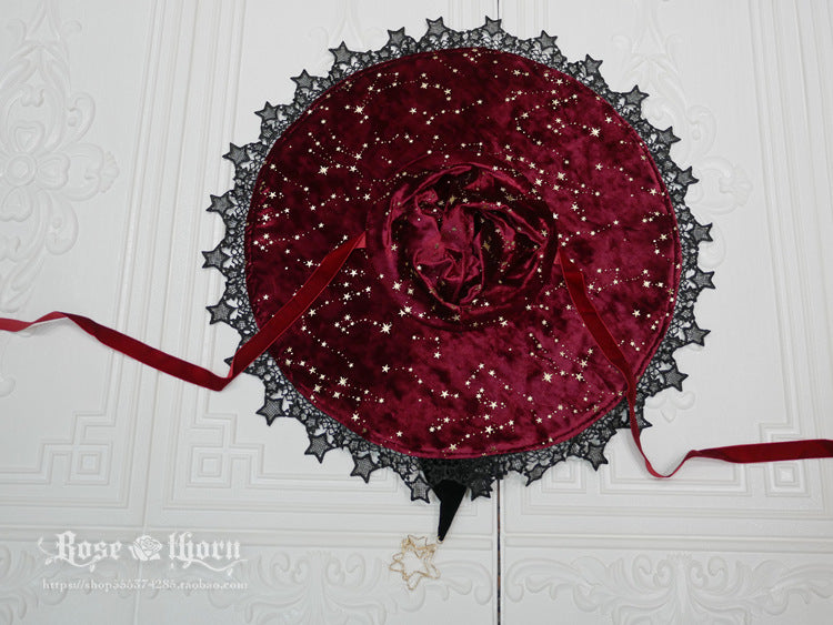Rose Thorn - Polar Night Sky - Halloween Gorgeous Gilding Lolita Witch Hat