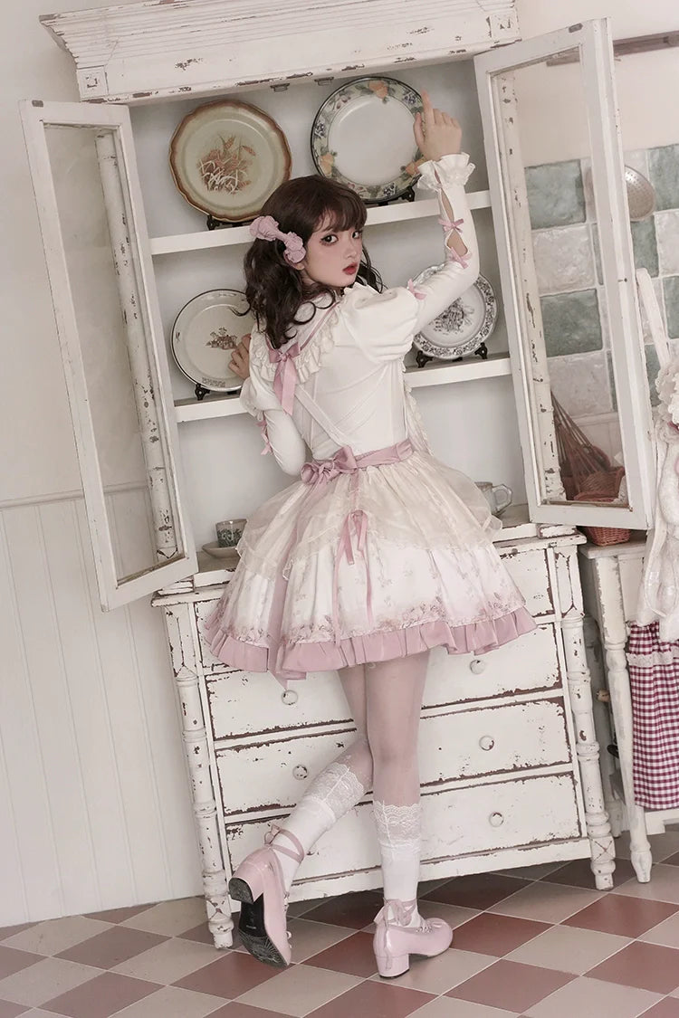 Half Sweet Lolita - Doll Garden - Sweet Lolita JSK Dress Cat Print Pink Dress Set