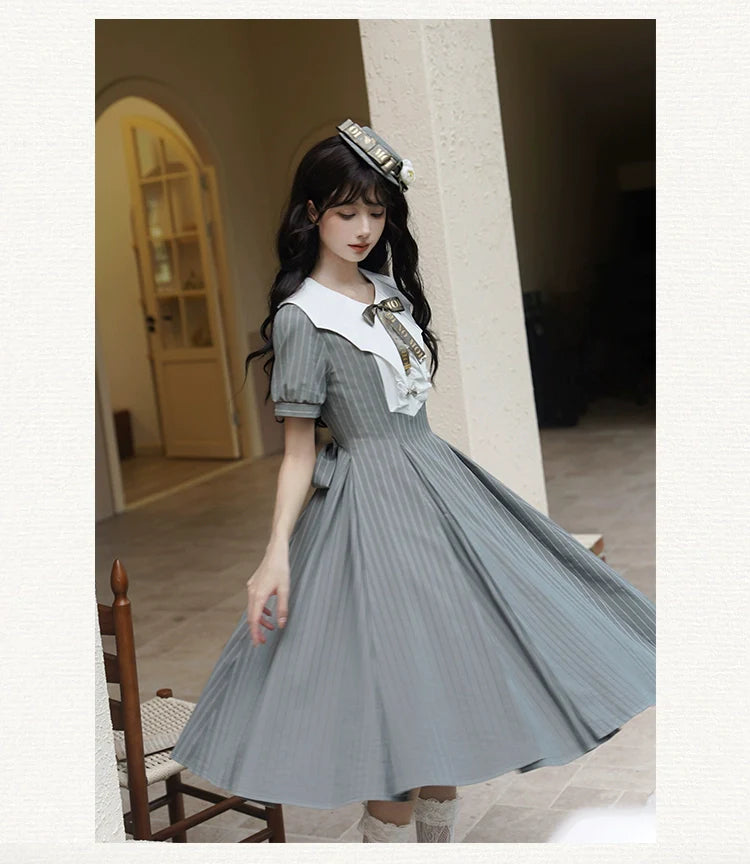 Forest Fluorescent Carps - The Rain of London - Elegant Lolita OP Dress, Bat Wing-Shaped Neckline