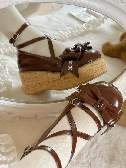 SeeYou - Sweet Cake - Sweet Lolita Platform Shoes Wood Grain