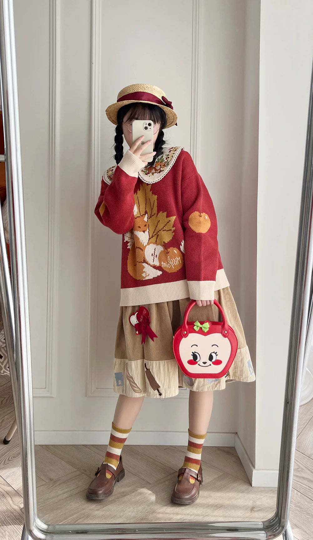 Miss Point - Chubby Fox in the Forest - Kawaii Lolita Sweater Customized Winter Lolita Couple Outfit