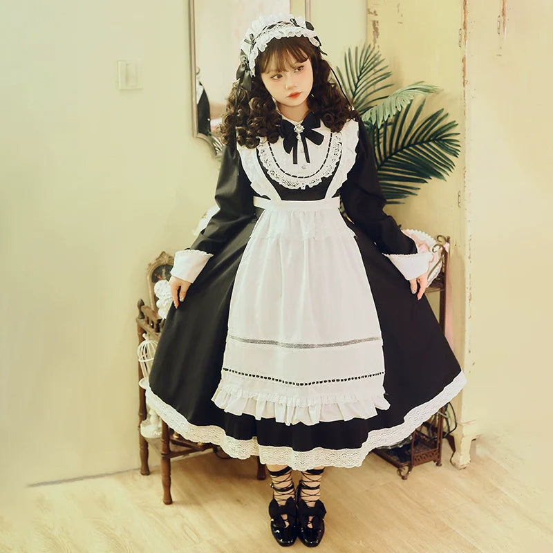 Hezi's Cat Haven - Black Cat Butler - Maid Lolita OP Dress Elegant Black and White Dress