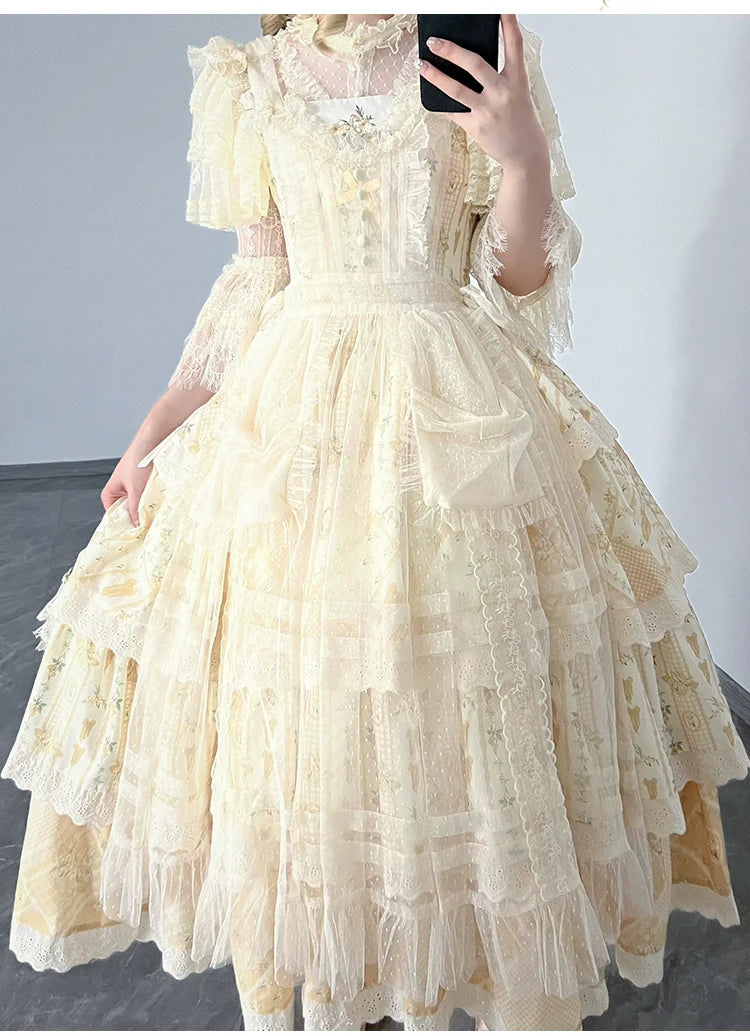 With PUJI - Letter and Poetry Sunflower Matters - Country Lolita JSK Embroidered Printed Lolita Dress