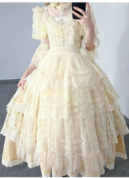 With PUJI - Letter and Poetry Sunflower Matters - Country Lolita JSK Embroidered Printed Lolita Dress