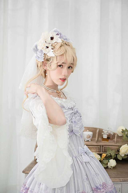 Rose of Sharon - Pearl Chain Lace Bow Lolita Kawaii Necklace