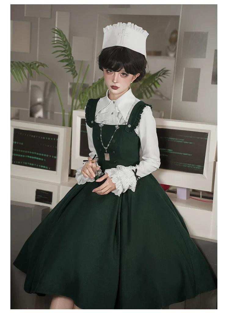 With PUJI - Letter and Poetry ﾂｷ Abyss Clinic - Gothic Lolita Green Dress Set