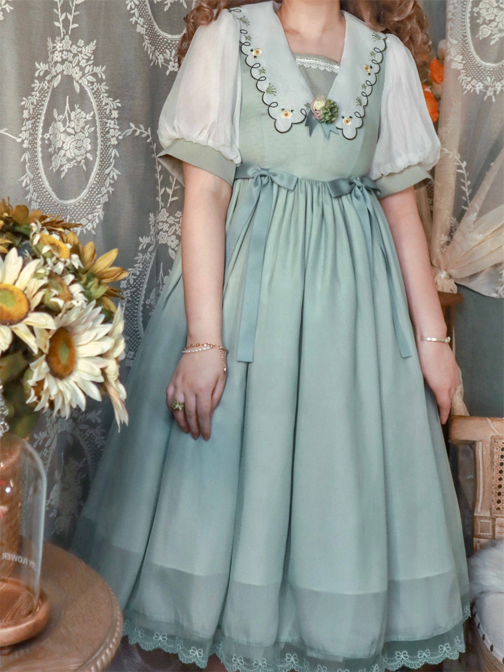 EESSILY - Afternoon Courtryard - Kawaii Lolita Summer Embroidery OP