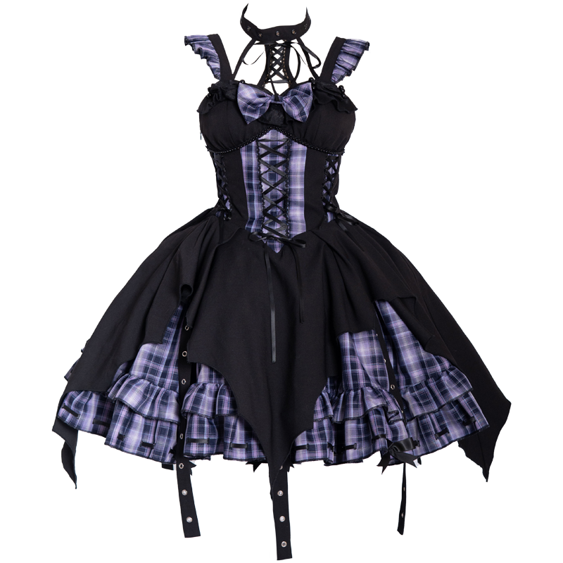 OCELOT - Rock 'N' Row Radio Wave - Punk Lolita JSK Dress Plaid Irregular Hemline Dress