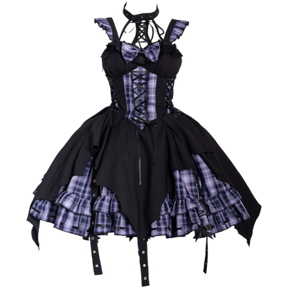 OCELOT - Rock 'N' Row Radio Wave - Punk Lolita JSK Dress Plaid Irregular Hemline Dress