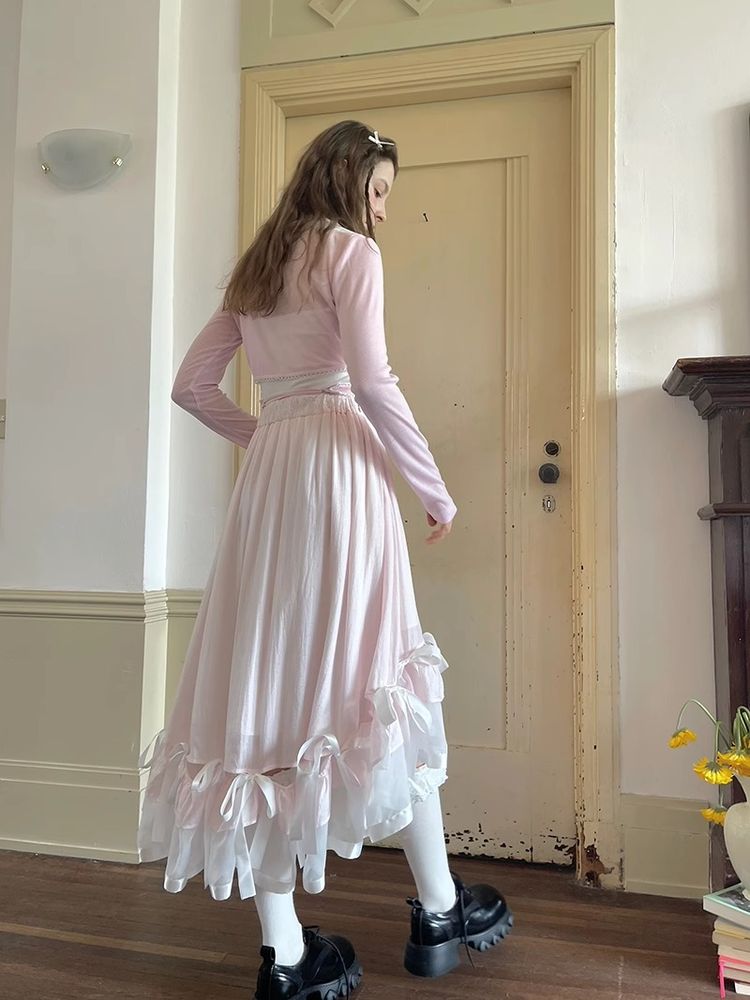 Ribbon lace splicing long skirt【s0000008726】