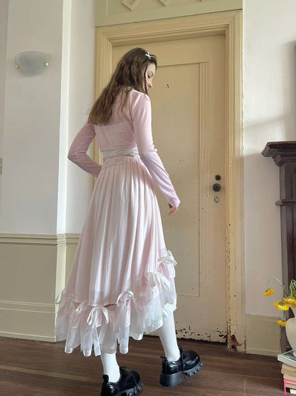 Ribbon lace splicing long skirt【s0000008726】