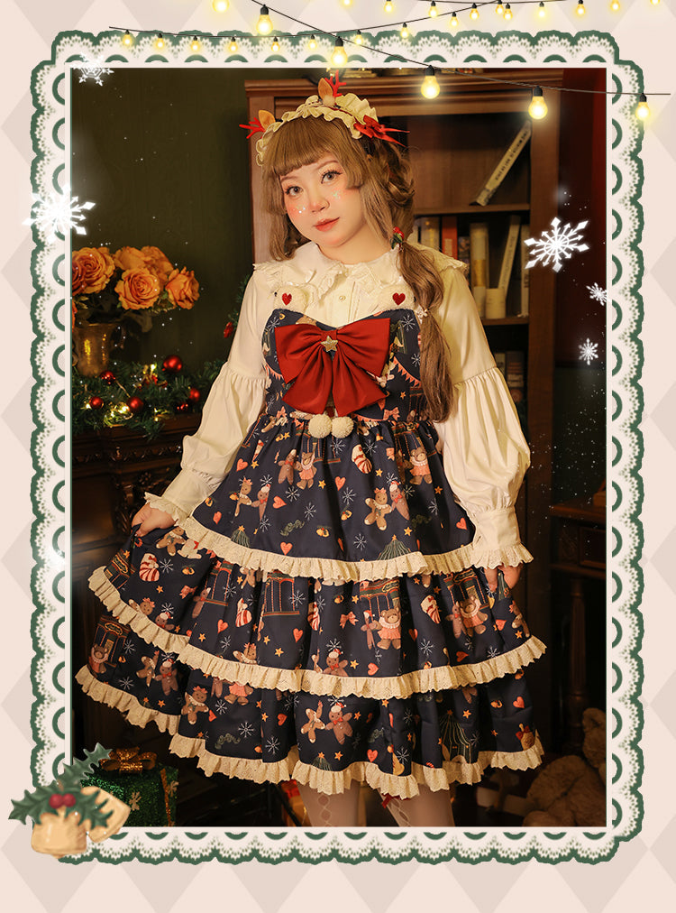 Yingtang - Plus Size Lolita Dress Set Christmas Winter Two-piece