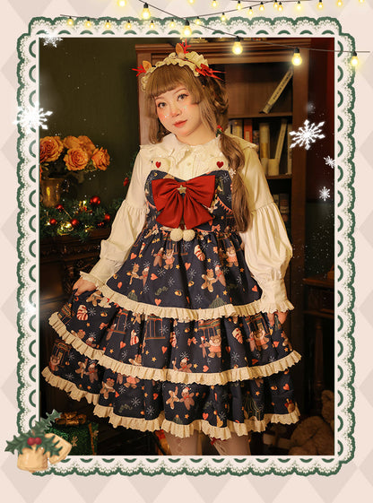 Yingtang - Plus Size Lolita Dress Set Christmas Winter Two-piece
