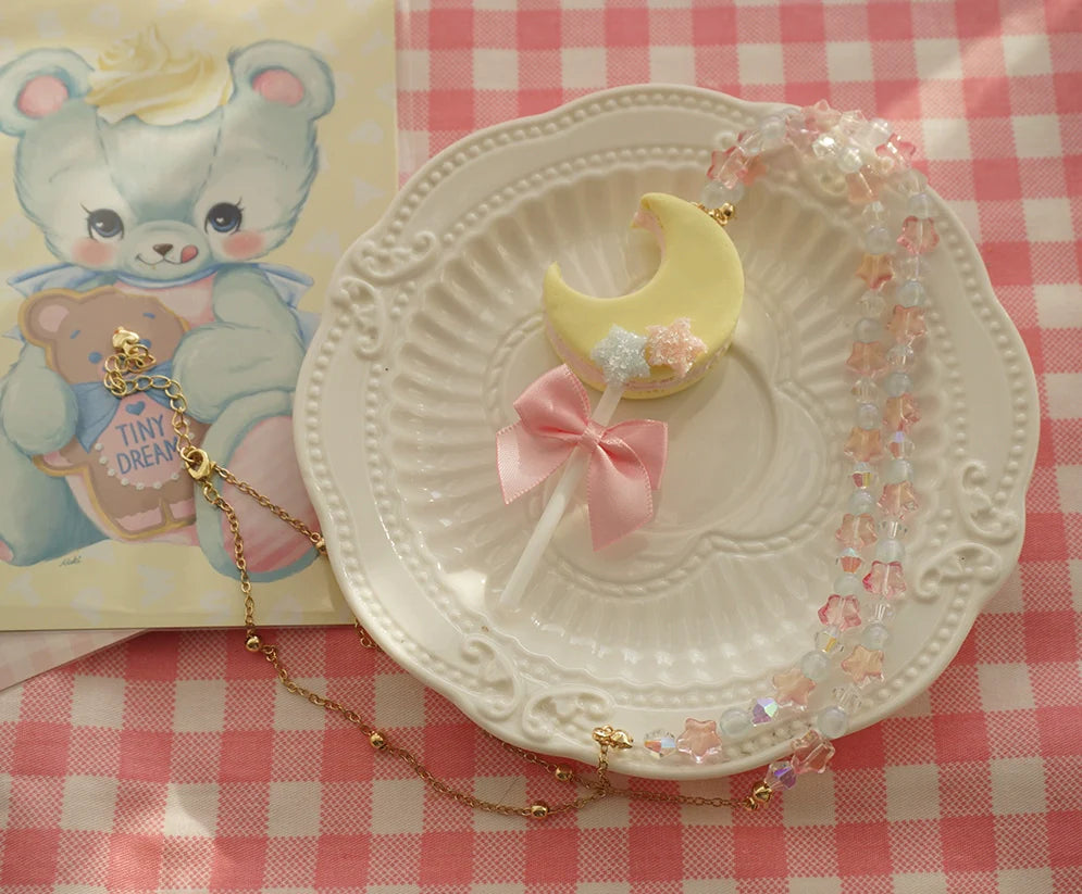 Cat Tea Party - Kwaii Lolita Accessories Moon Lollipop Clay Necklace Ring