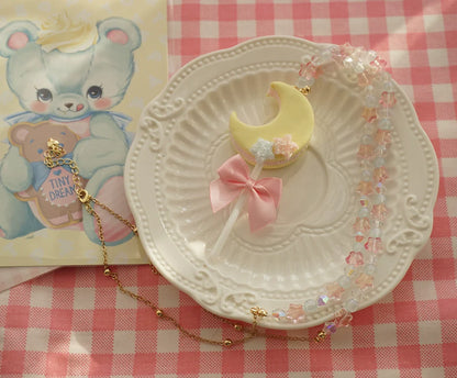Cat Tea Party - Kwaii Lolita Accessories Moon Lollipop Clay Necklace Ring