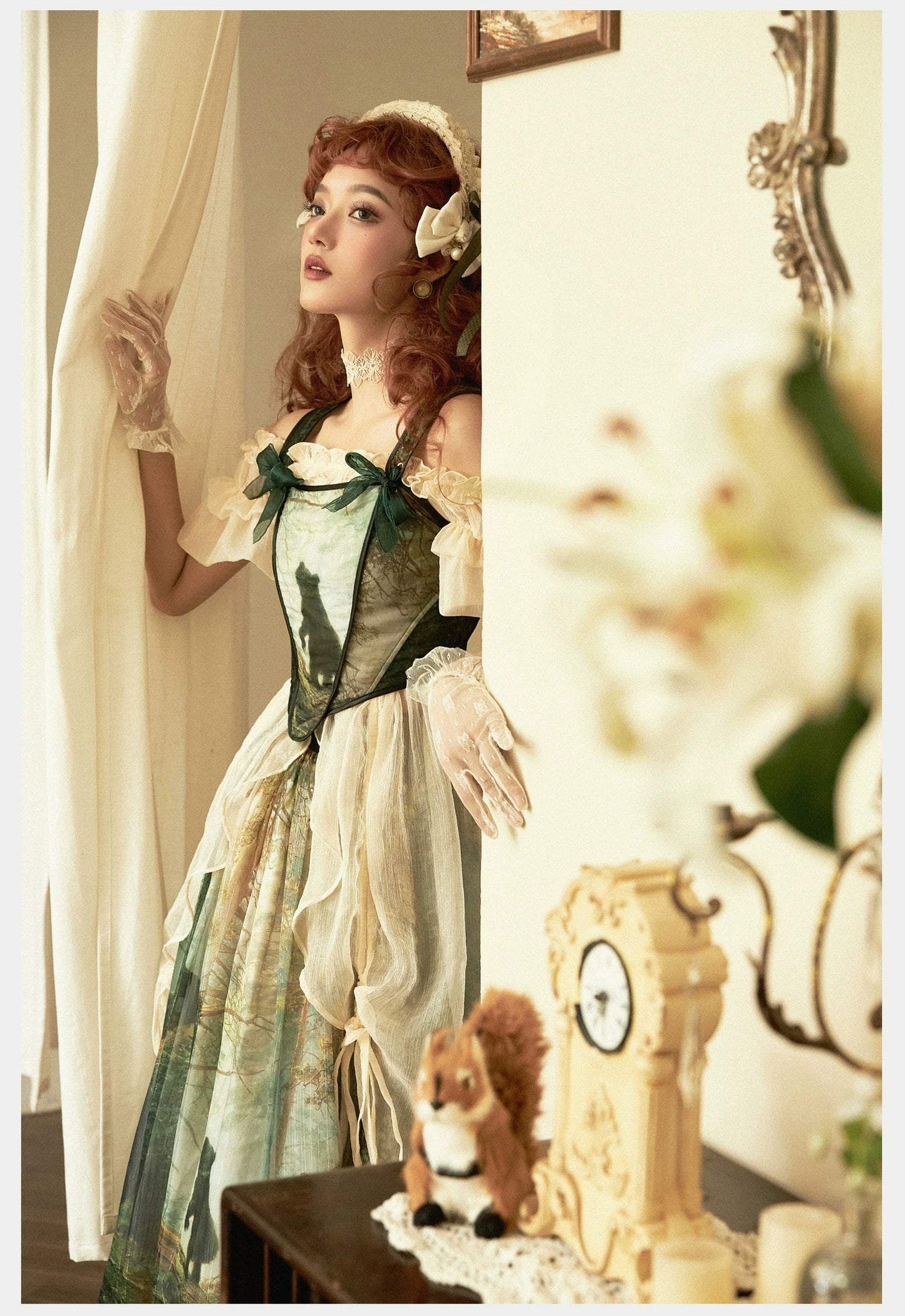 Cyan - Morning of Pine Forest - Elegant Lolita Bear Print Skirt