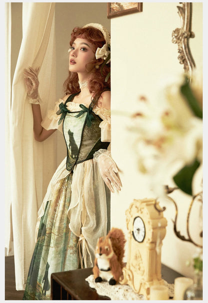 Cyan - Morning of Pine Forest - Elegant Lolita Bear Print Skirt