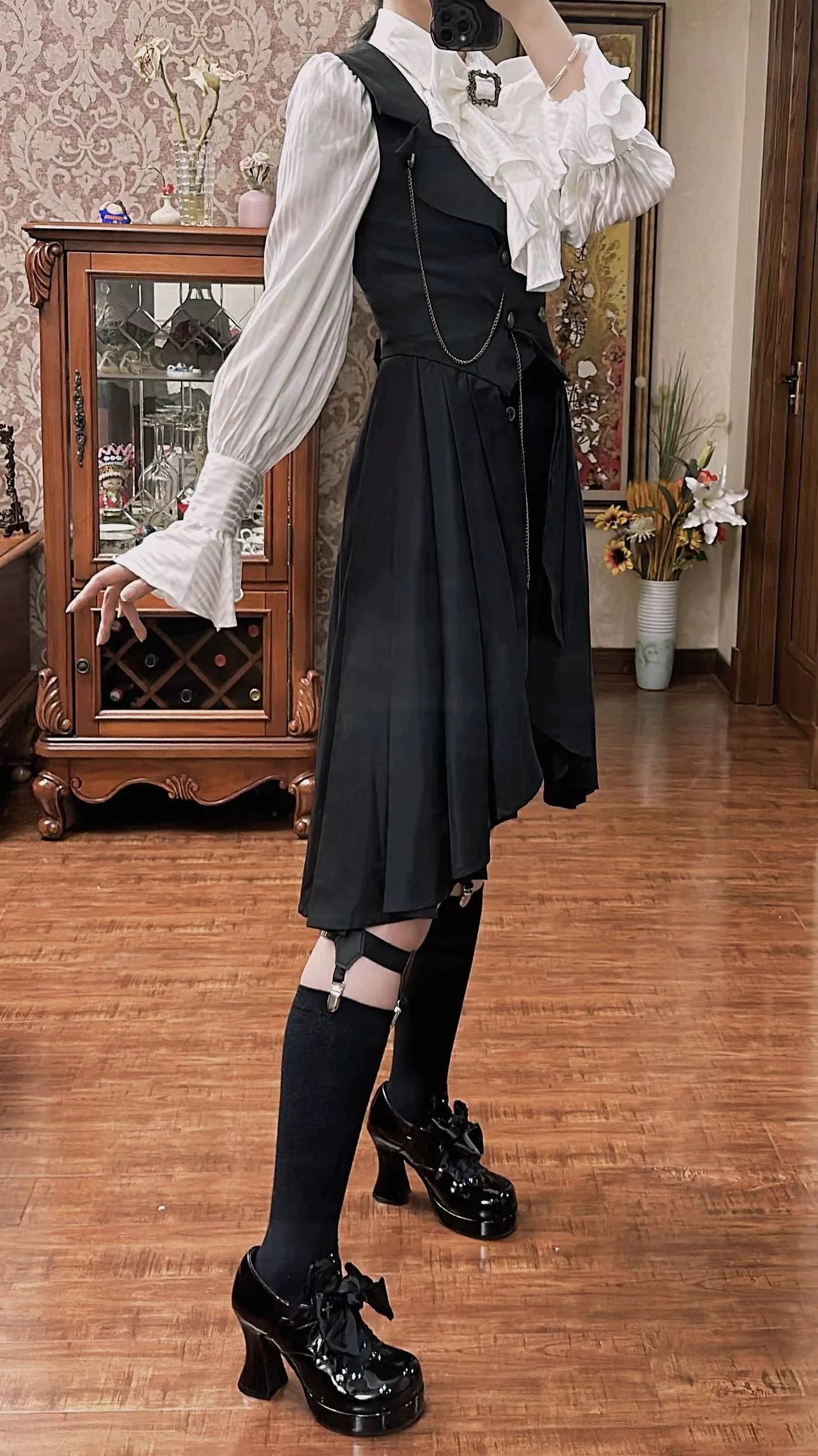 Gazing Galactic - Moonstone - Ouji Lolita Black Vest Prince Long Trailing Vest
