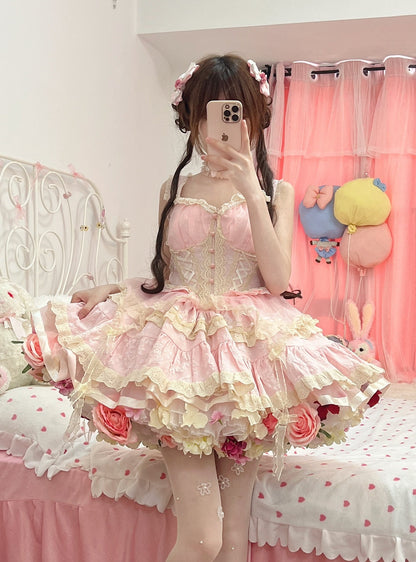 Sky Rabbit - Floral Lolita Petticoat with Detachable Trim