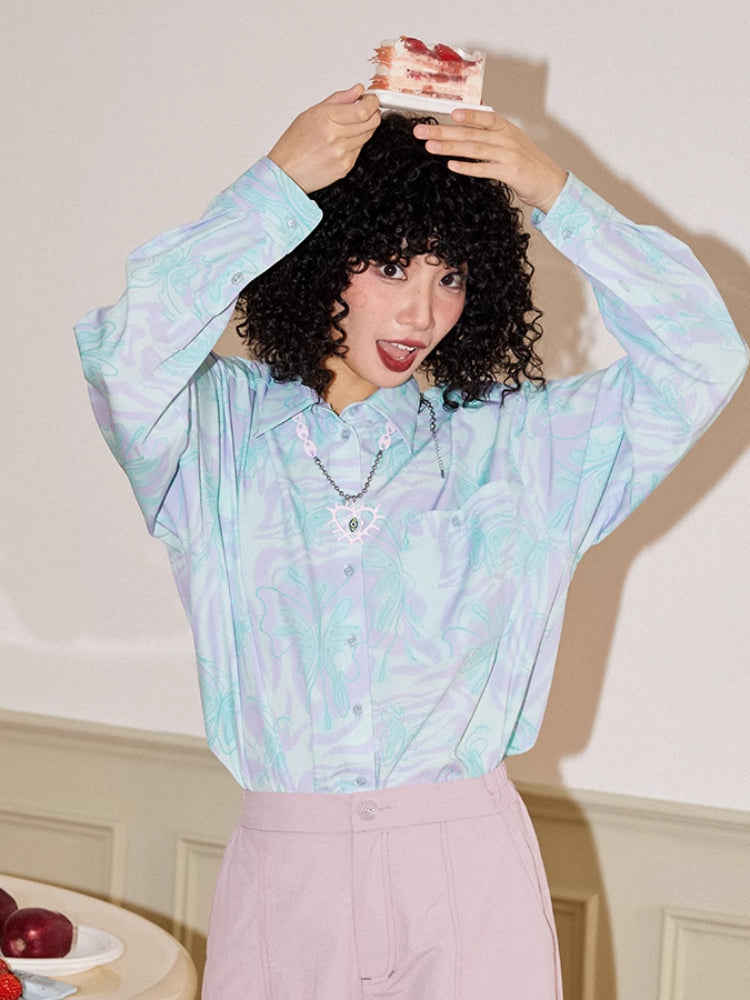 Butterfly print loose long sleeve shirt【s0000006553】