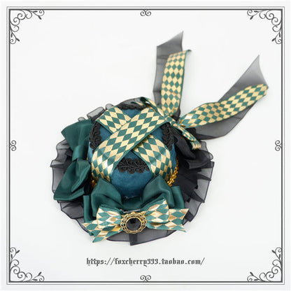 Fox Cherry - Green Lattice Rabbit Ear Bow Lolita Hat Headdress