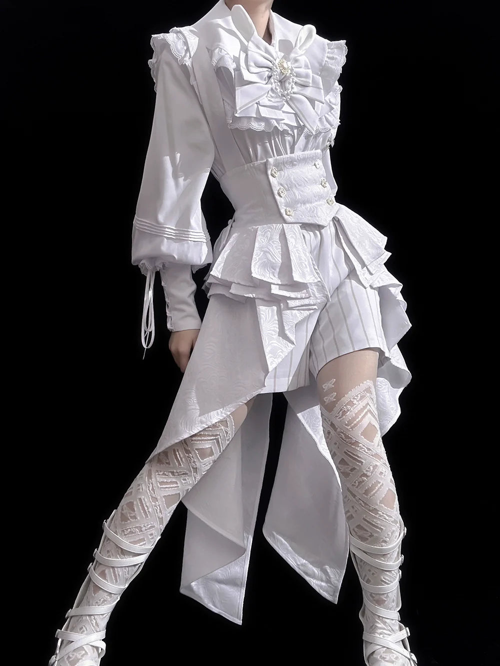 Princess Chronicles - Rabbit Theater White Moonlight - Ouji Lolita Shorts Set, Rabbit Hat