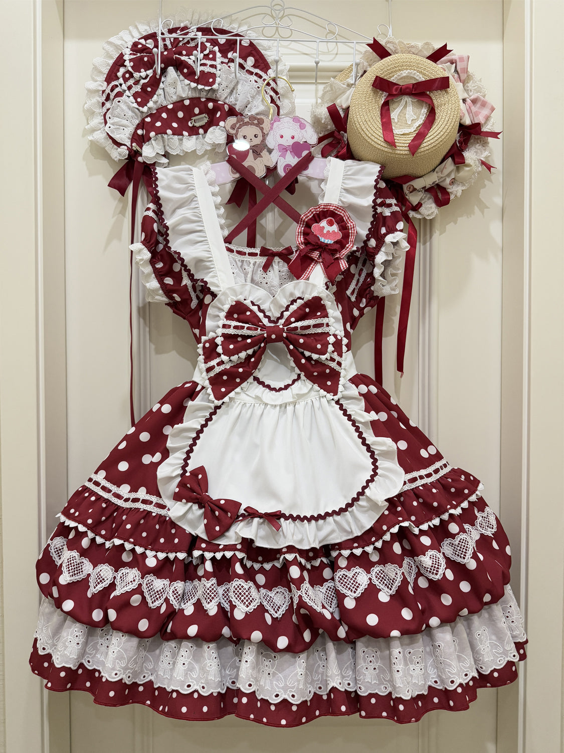 Hanguliang - Berry Bubble - Sweet Lolita OP Suit Tiered Ruffles Skirt with Polka Dots