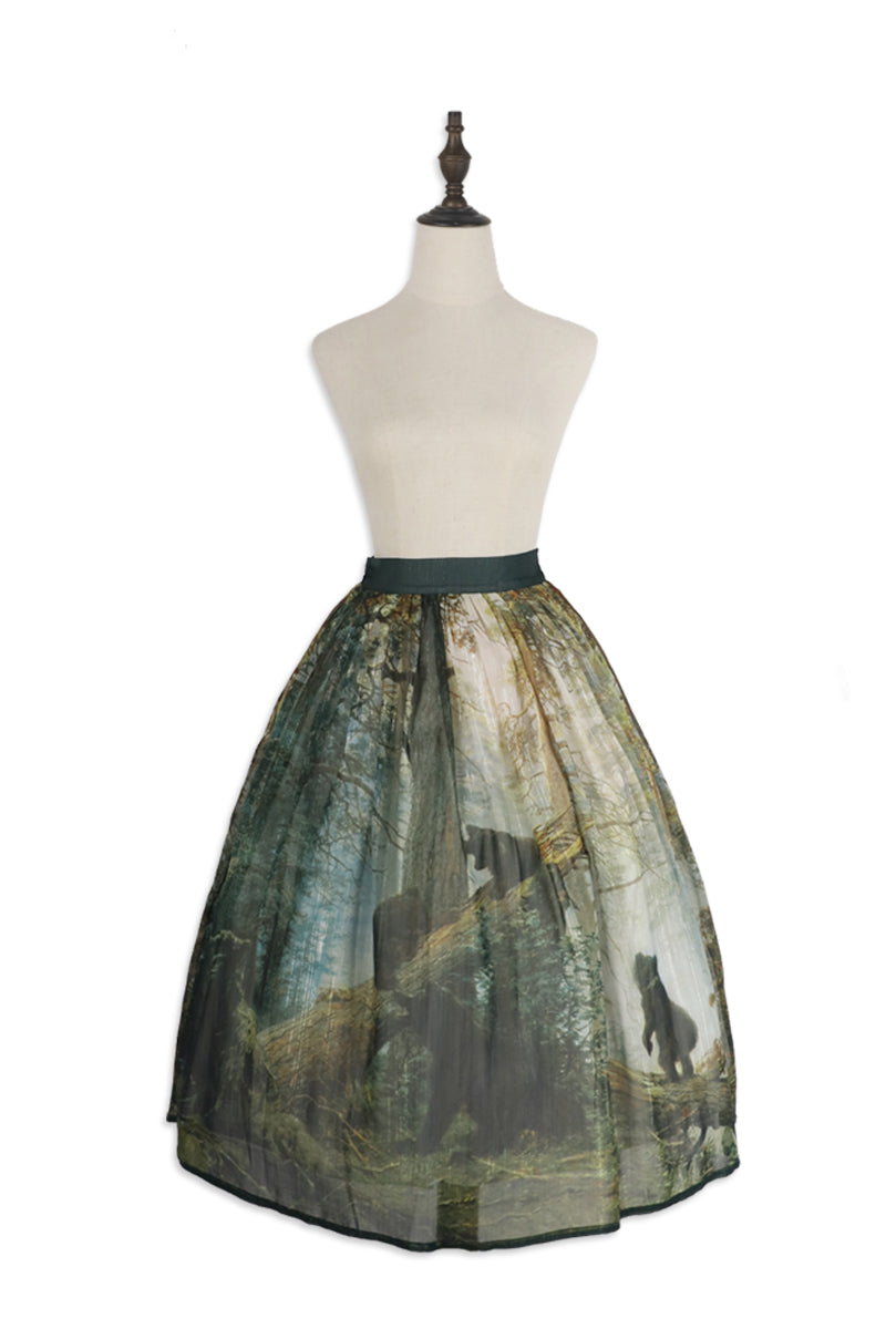 Cyan - Morning of Pine Forest - Elegant Lolita Bear Print Skirt
