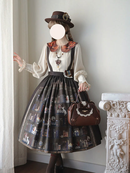 Miss Point - German Bookshelf - Classic Lolita SK, Detachable Suspenders