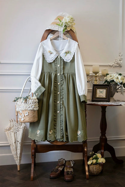 EESSILY - Window Rose - Classic Lolita OP Front Buttoned Embroidery Lolita Dress