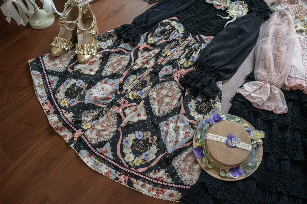 Miss Point - Cat Rose Tea - Sweet Lolita Skirt with Cute Prints Customized Size